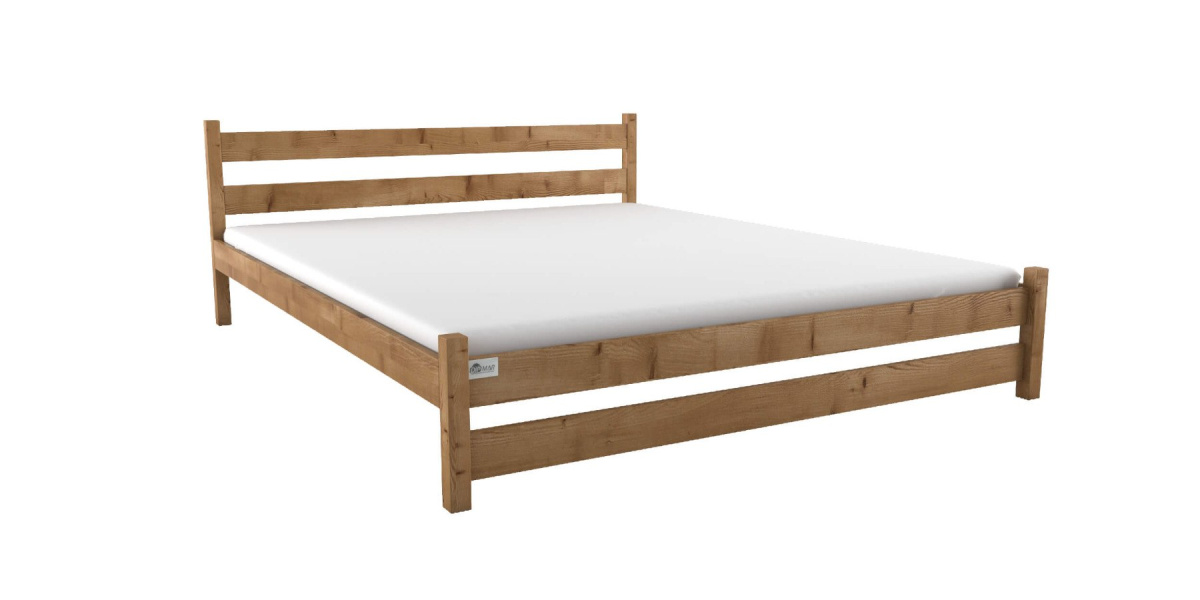 Drewniane łóżko do sypialni z zagłówkiem
