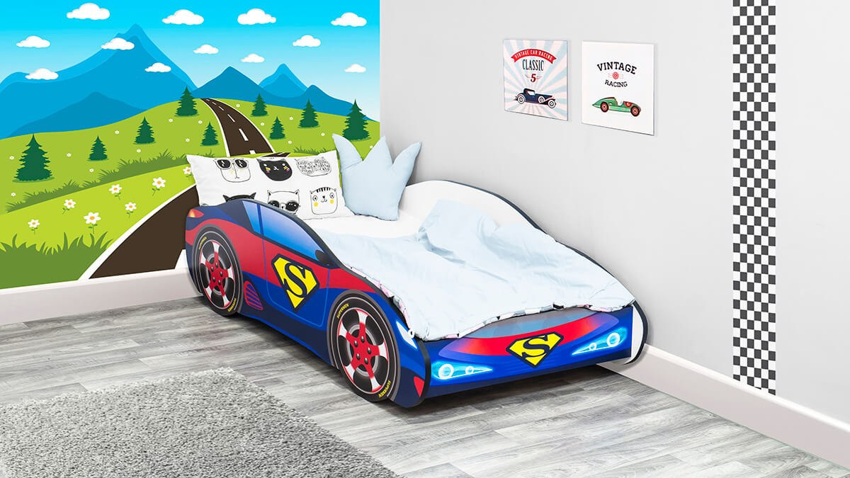 Łóżko drewniane samochód superman