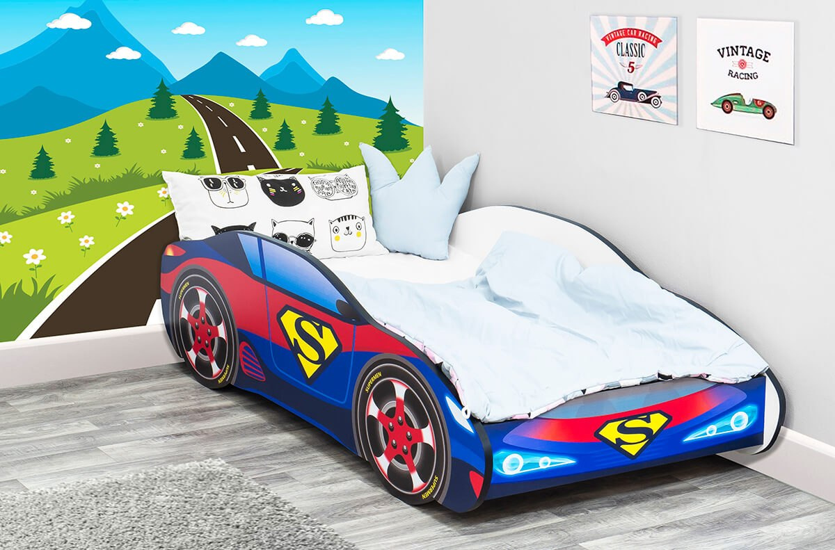 Łóżko drewniane samochód superman