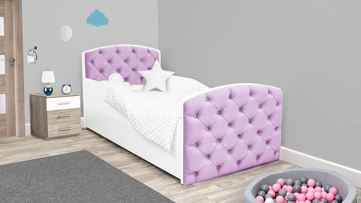 Łóżko tapicerowane dla dziecka z materacem