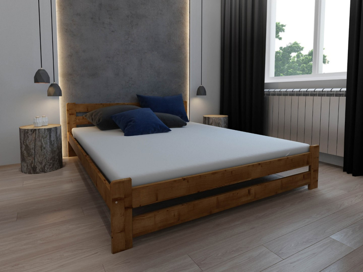 łóżko dwuosobowe drewniane z materacem