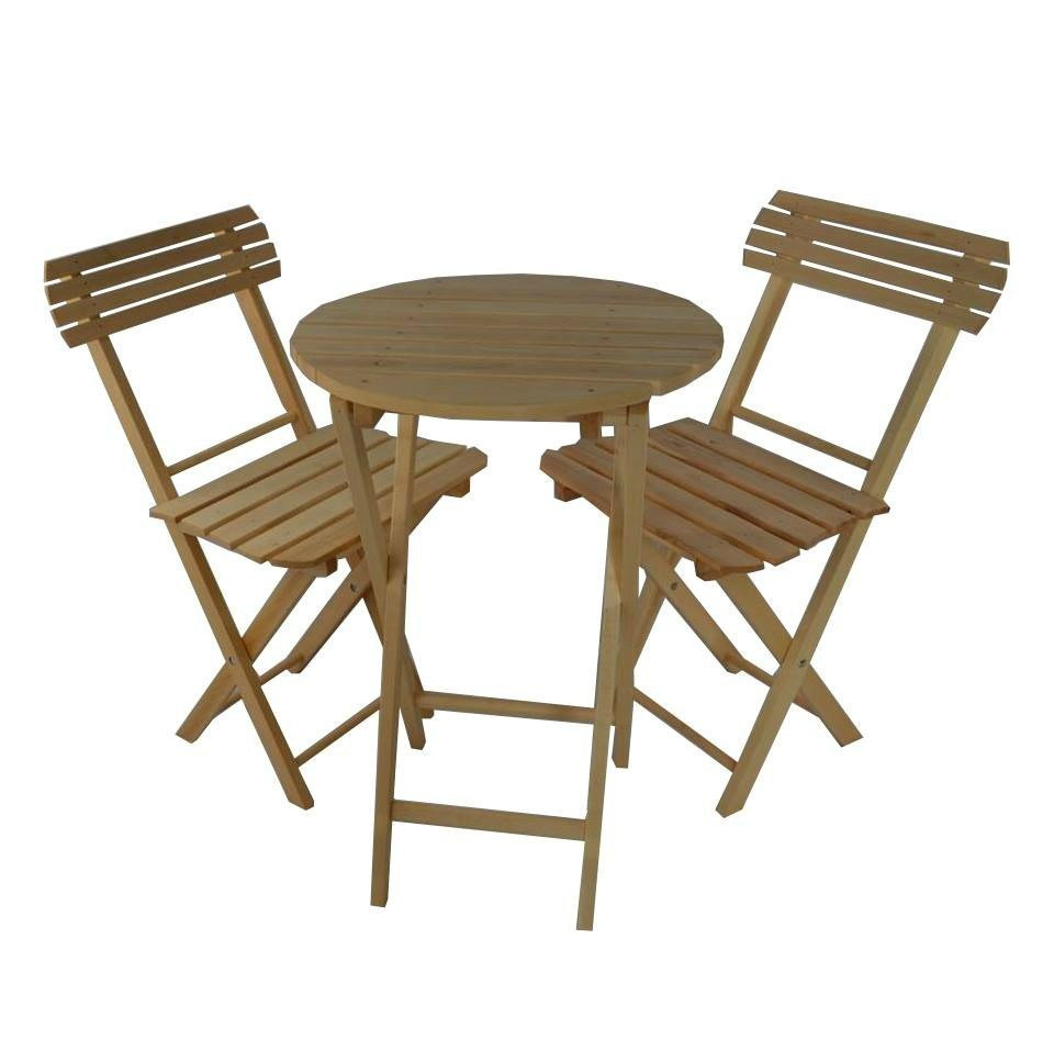stolik drewniany z krzesłami na balkon