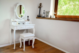 toaletka kosmetyczna biała z lustrem + taboret