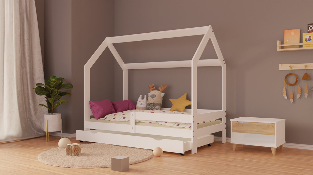 Łóżko domek dla dziecka z barierką
