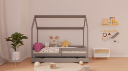Łóżko domek dla dziecka z barierką poziomą SZARE