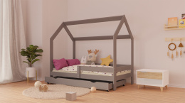 Łóżko domek dla dziecka z barierką poziomą SZARE